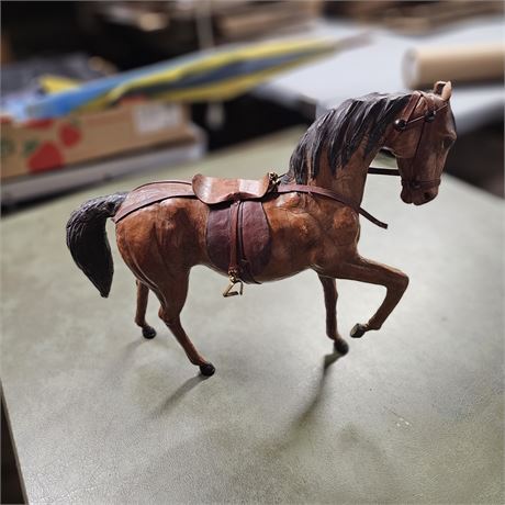 Handcrafted 13” Leather Horse Equestrian Figurine Statue Art Home Decor
