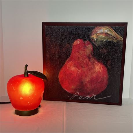Glass Apple Night Light with Coordinated Pear Wall Hanging