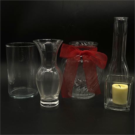 Lot of Clear Glass/Crystal Vases and Candle Holders