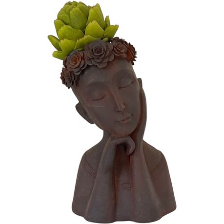 Distressed Woman Bust Planter w/ Artificial Succulent