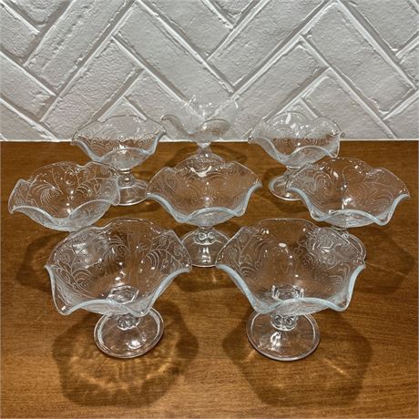 Set of 8 Vtg Scalloped Pressed Glass Pedestal Dessert Dishes