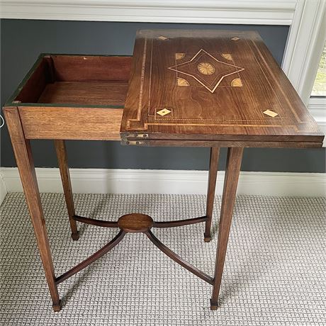 Antique Edwardian Inlaid Wood Card Table