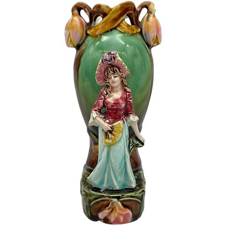 Antique French Majolica Figural Vase