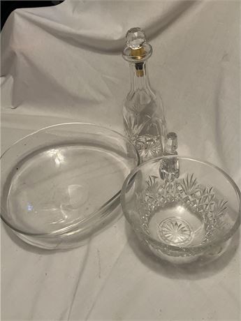 Lot Of Vintage Crystal And Glassware Bowls Decanter Lid And More