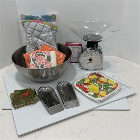 Kitchen Essentials w/ Glass Cutting Boards, Food Scale, Large Mixing Bowl & More
