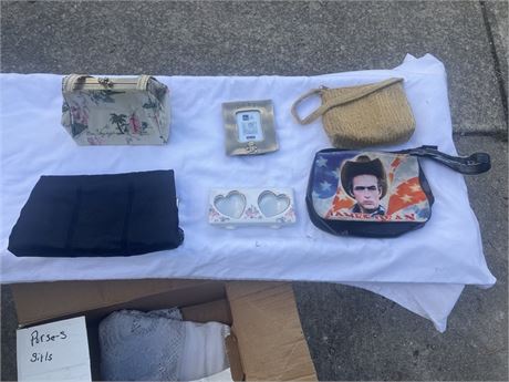 lot of assorted vintage bags and photo frames