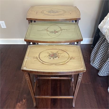 Set of 3 Vintage Painted Nesting Tables