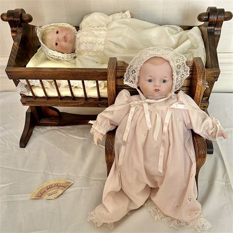 Beverly Stoehr & Victoria Ashley Porcelain Dolls w/ Crib & Rocking Chair