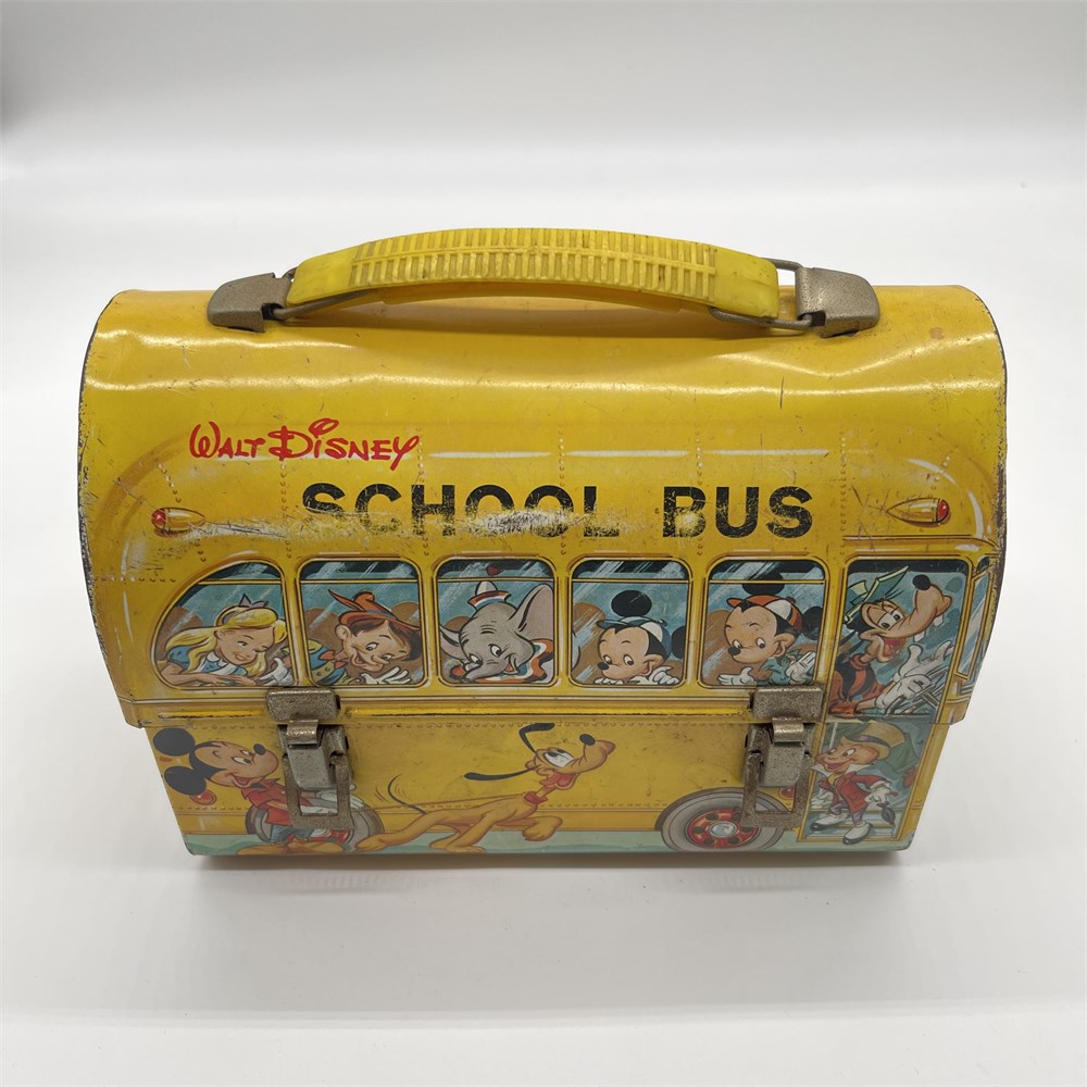 Blazing Auctions - Vintage Walt Disney School Bus Metal Lunch Box