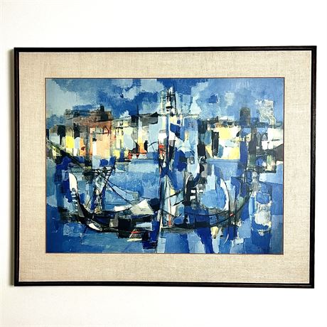 Marcel Mouly 1957 "Venice in Blue Light" Framed Abstract Wall Hanging