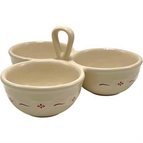 Vtg Longaberger Pottery 3-Sectioned Serving Dish