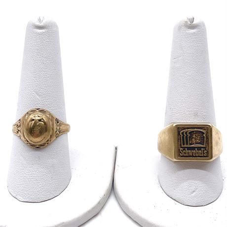 Vtg Josten's Rings - Old 10K Gold Class Ring & Schwebel's 10K Gold Anniv Ring