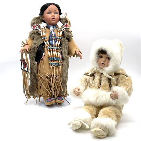 Vtg Collectable Porcelain Native American & Eskimo Dolls