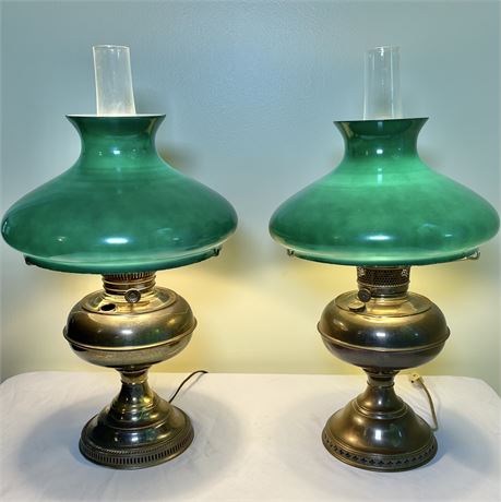 Pair of Antique Brass Electric Oil Lamps