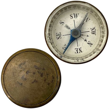 Antique Pocket Compass in Brass Locking Case