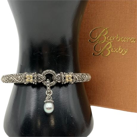 Barbara Bixby 925 / 18K Gold Pearl Charm Hinged Cuff Bracelet