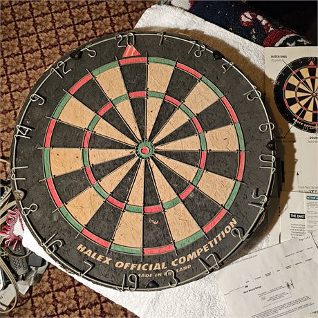 Halex Official Competition Vintage Dart Board Thick Heavy Steel Band Made in Eng