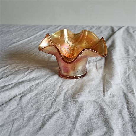 Marigold Carnival Glass Ruffled Edge Hat Vase