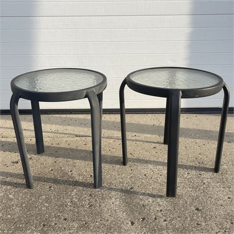 Pair of Glass Top Patio Side Tables