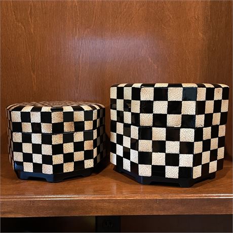 Black and White Checkered Nesting Lidded Boxes