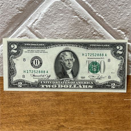 Miscut Bicentennial Series 2 Dollar Bill (1976) w/ Triple Digit Serial Number