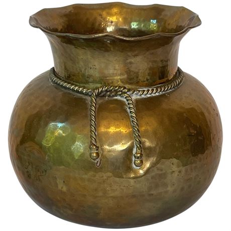 Vtg Indian Hammered Solid Brass Planter