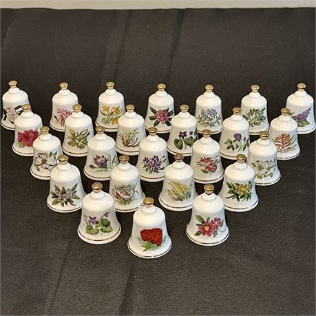 25 of 50 Danbury Mint Official State Flower 2" Bone China Collectible Bells
