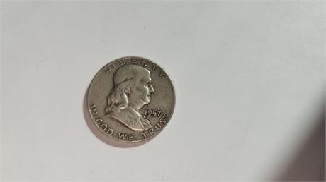 1957 D  Benjamin Franklin Silver Half Dollar