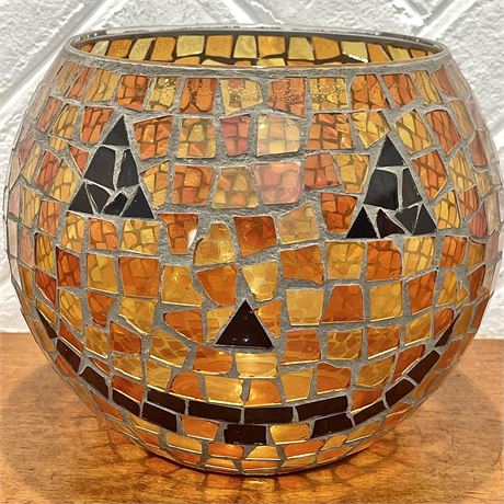Mosaic Glass Jack-O-Lantern Candle Holder
