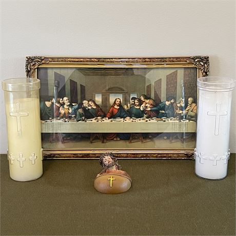 Leonardo Da Vinci "The Last Supper" Print, Holy Water Font & Sanctuary Candles