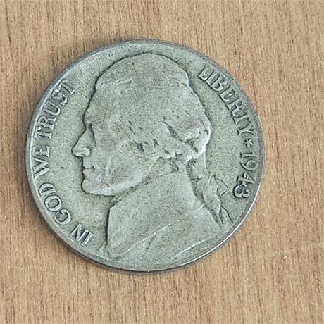 1943 P Jefferson Nickel is a "war nickel," Silver