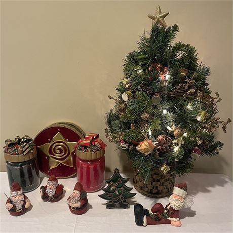 Christmas Decorations with 2ft Tabletop Lighted Tree, Candles and More