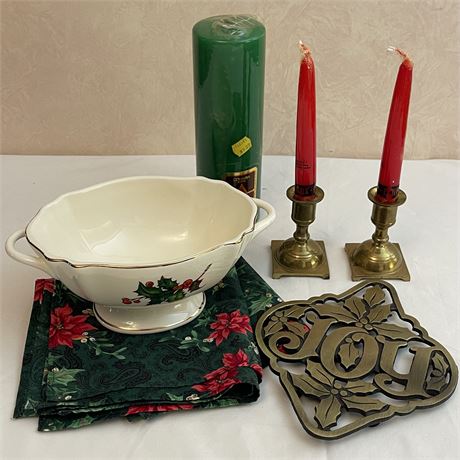 Brass Candlesticks, Holly Berry Christmas Decor and More