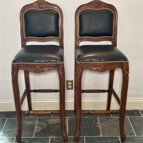Pair of King Group Furniture Nailhead Trim Upholstered Bar Stools