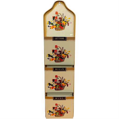 Vtg Tin 3-Slot Wall Organizer
