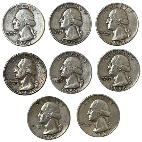 1951-1963 90% Silver Washington Quarters