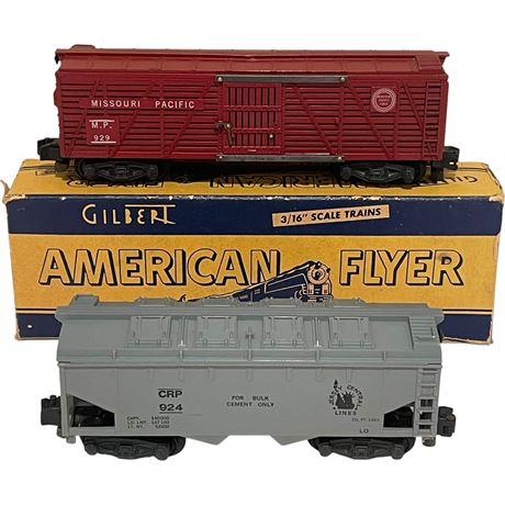 American Flyer S Gauge 929 Missouri Pacific Cattle Car & 924 Cement Hopper Car
