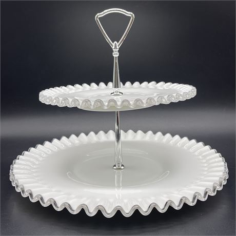 Vtg Fenton Milk Glass 2-Tier Ruffled Tidbit Tray