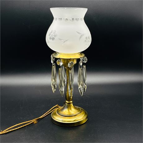 Vintage Crystal Drop Gold Table Lamp With Globe