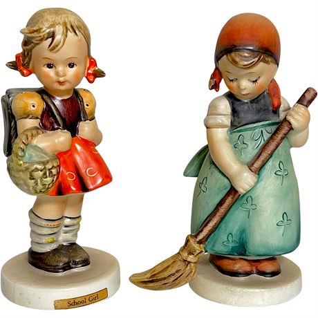 1960s Goebel Hummel "School Girl" & "Little Sweeper" Stylized Bee Figurines