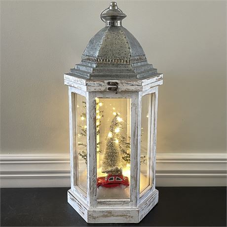 Lighted Christmas Scene Rustic Lantern