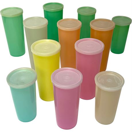 A Dozen Vtg Lidded Tupperware Cups
