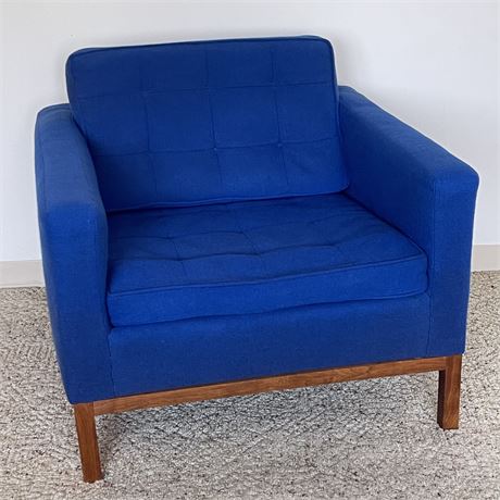 Florence Knoll Cobalt Blue Tufted Chair with Wood Base - 1950's