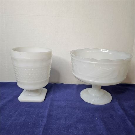 Napco & E.O Brody of Cleveland Milk Glass Pedestal Bowl & Vase
