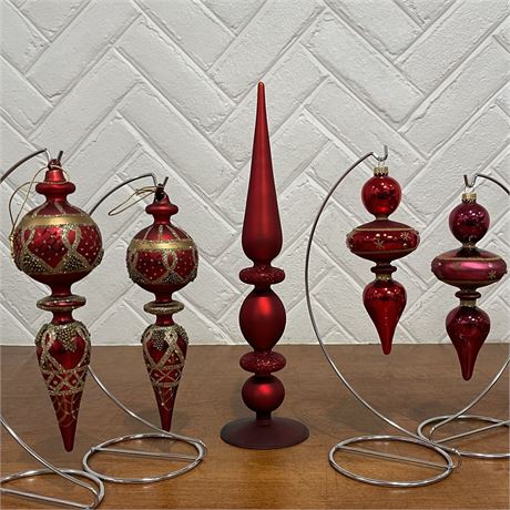 Large Blown Glass Ornaments & Table-Top Finial w/ Original Boxes