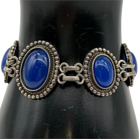 925 Sterling Silver Lapis Lazuli Gemstone Toggle Bracelet