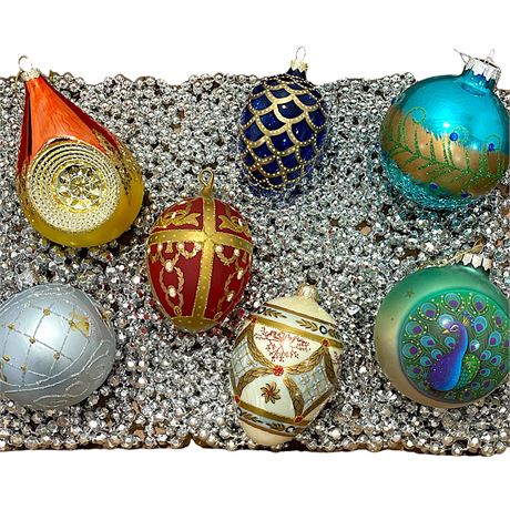 (7) Unique Ornaments w/ Plastic Tree Beads