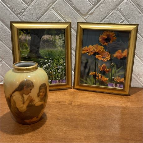 Vtg House of Lloyd "The Sisters" Vase with Pair of Framed Photos