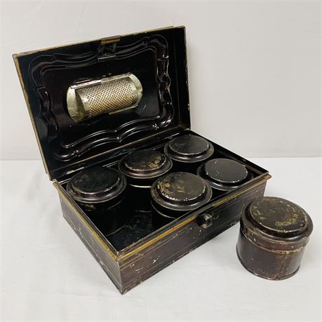 19th Century Victorian 7-Piece Tin Spice Carrier and Spice Tins
