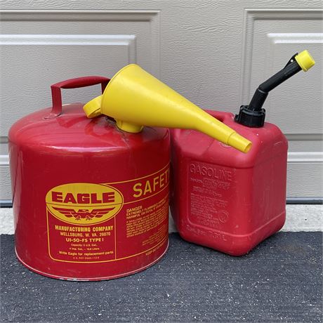 Eagle 5-Gal Galvanized Steel Safety Gas Can & Blitz 2-Gal Plastic Gas Container